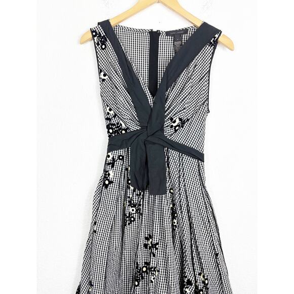 Marc Jacobs Black & White Gingham Floral Dress Size 6 Fit & Flare Sleeveless - Picture 8 of 12